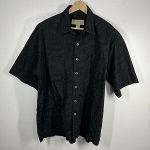 Johari West Cotton Button Up Shirt Leaf Print Short Sleeve‎ Mens XL Casual